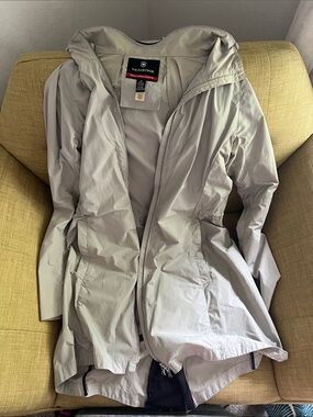 Victorinox Light Gray Hooded Trench Raincoat